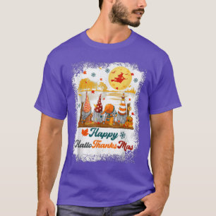 Bleached Happy Hallothanksmas Gnomes Witch Hallowe T-Shirt