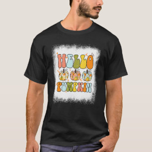 Bleached Hello Pumpkin Autumn Leaves Pumpkin Seaso T-Shirt