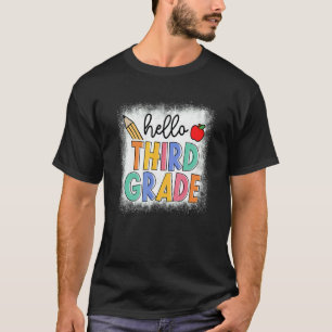 Bleached Hello Third Grade Teacher Student Back To T-Shirt