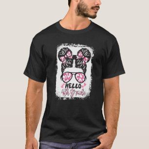 Bleached Leopard Hello 4th Fourth Grade Messy Bun T-Shirt