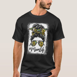 Bleached Leopard Messy Bun Mom Life Sunflower Mom T-Shirt