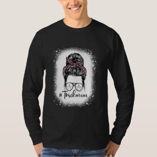 Bleached Leopard Pink Track Mom Life Messy Bun Mot T-Shirt