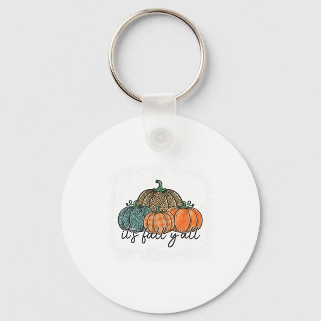 Bleached Leopard Pumpkin Autumn Its Fall Yall Than Keychain (Front)
