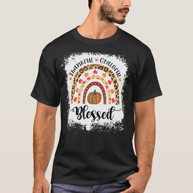 Bleached Leopard Rainbow Thankful Grateful Blessed T-Shirt (Front)