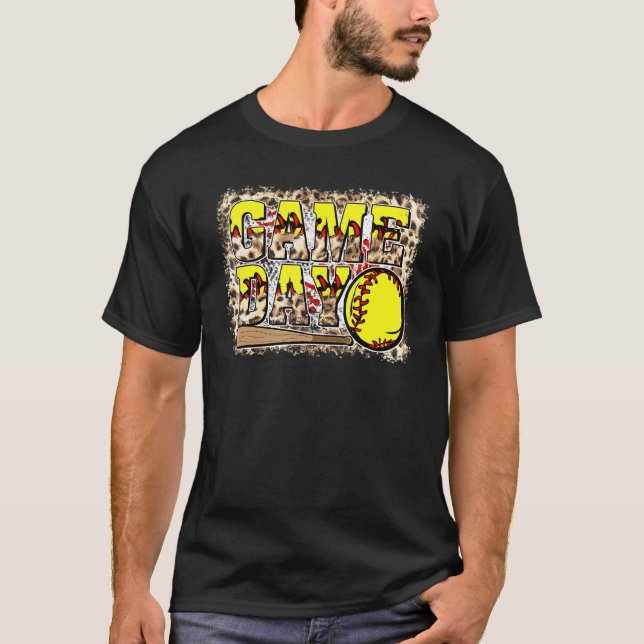 Bleached Leopard Softball Game Day Vibes Softball  T-Shirt (Front)
