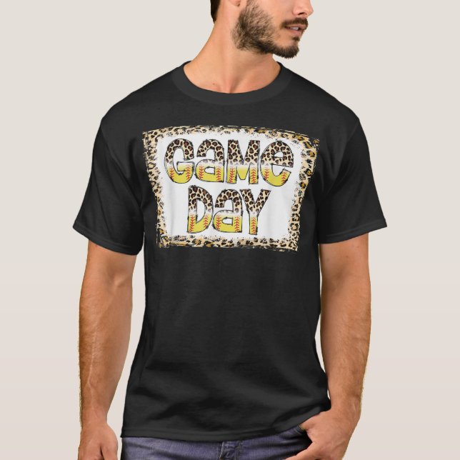 Bleached Leopard Softball Game Day Vibes Softball  T-Shirt (Front)