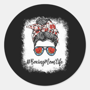 Bleached Life Boxing Mom Leopard Messy Bun Gles Classic Round Sticker