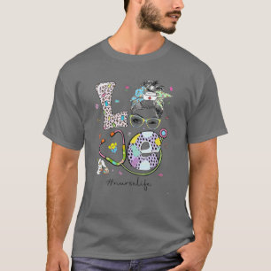 Bleached LOVE NICU Nurse Life Messy Bun Stethoscop T-Shirt