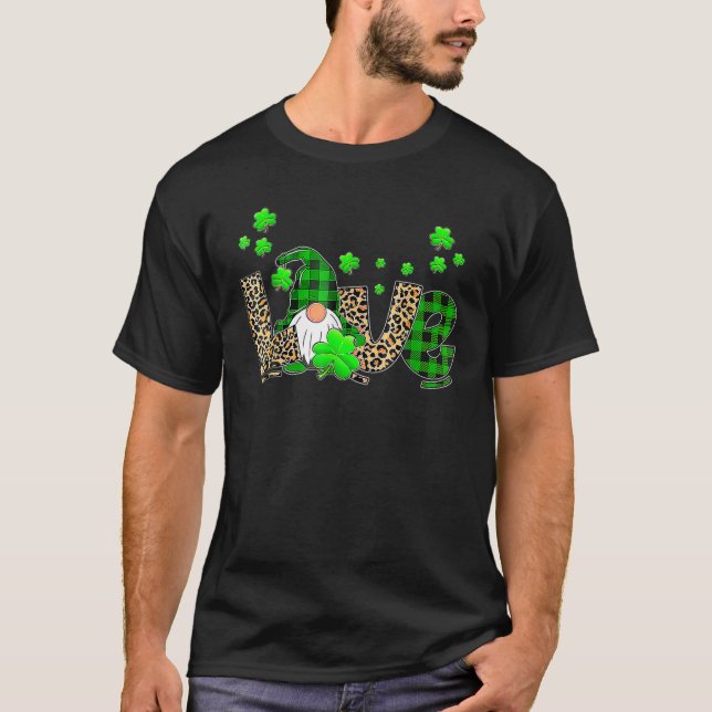 Bleached LOVE St Patricks Day Gnomes Shamrock For T-Shirt (Front)