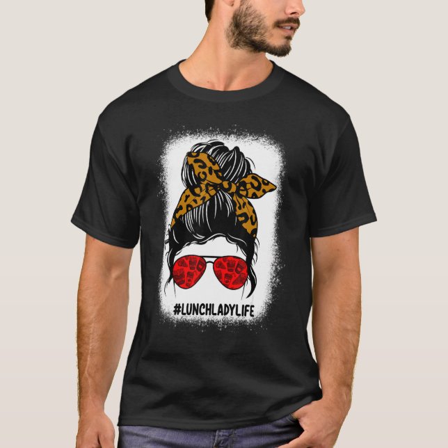 Bleached Lunch Lady Messy Bun Hair Leopard Print S T-Shirt (Front)