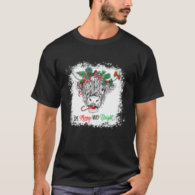 Bleached Merry Christmas Heifer Merry And Bright C T-Shirt (Front)