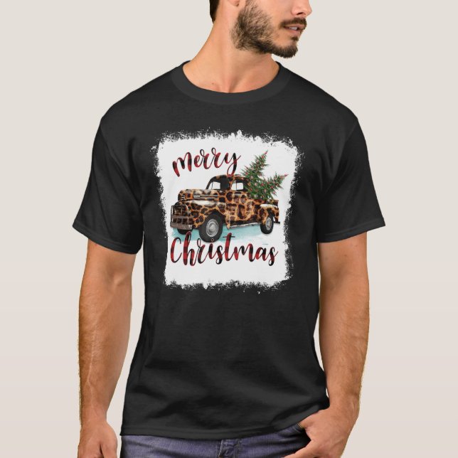 Bleached Merry Christmas Leopard Truck Christmas T T-Shirt (Front)