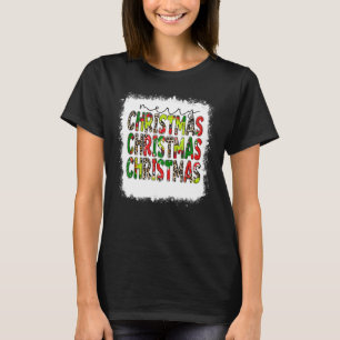 Bleached Merry Christmas Stacked Leopard Christmas T-Shirt