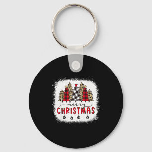 Bleached Merry Christmas Tree Funny Leopard Plaid Keychain