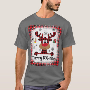 Bleached Merry RX-Mas Reindeer Christmas Pharmacy  T-Shirt