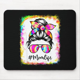 Bleached mom life messy bun tie dye glasses mouse pad