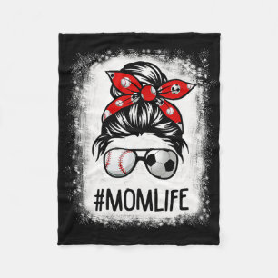 Bleached Mom Life Soccer Messy Bun Sell Game Day Fleece Blanket