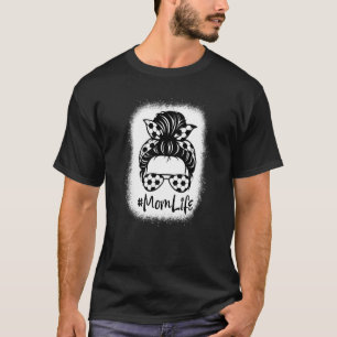 Bleached Mom Life Soccer Sport Messy Bun Hair Moth T-Shirt