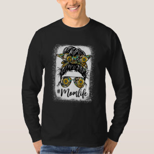 Bleached Mom Life Sunflower Mom Life Leopard Messy T-Shirt