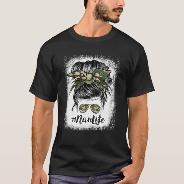 Bleached Nan Camo Sunglasses Bandana Messy Bun Hai T-Shirt (Front)