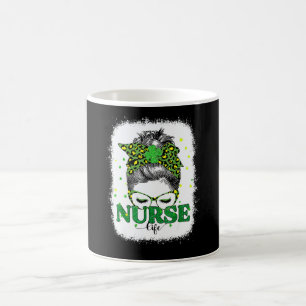 Bleached Nurse Life Messy Bun Leopard St Patricks Coffee Mug