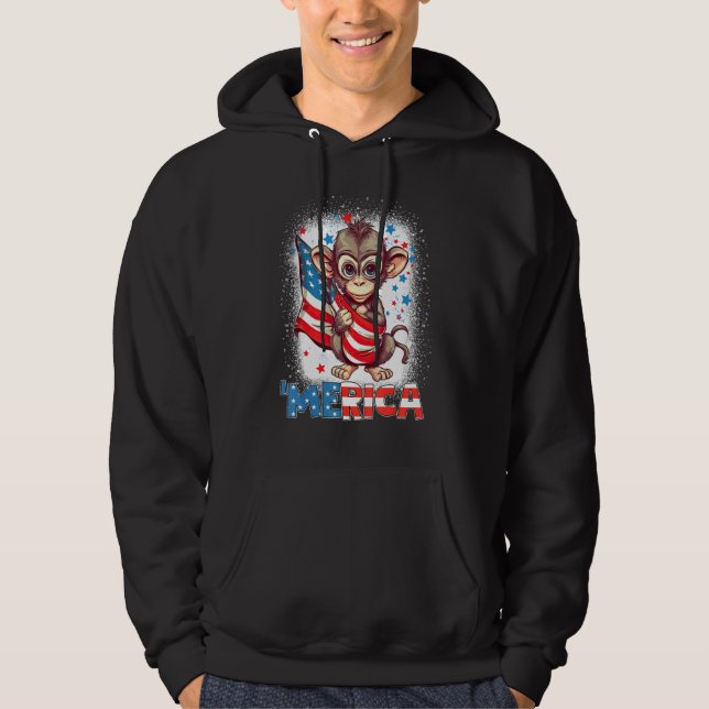 Bleached Patriotic Monkey 4th of July Fireworks Me Hoodie (Front)