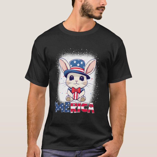 Bleached Patriotic Rabbit 4Th Of July Fireworks Me T-Shirt (Front)