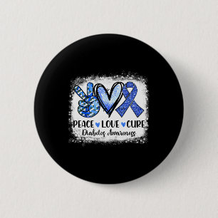 Bleached Peace Love Cure Grey Blue Ribbon Diabetes 2 Inch Round Button