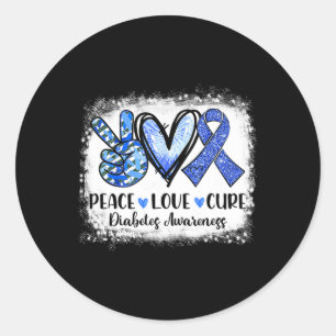 Bleached Peace Love Cure Grey Blue Ribbon Diabetes Classic Round Sticker
