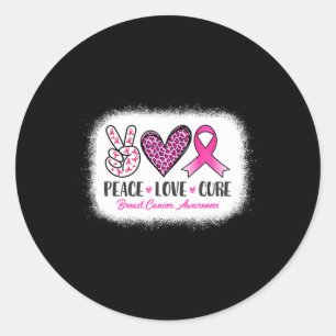 Bleached Peace Love Cure Leopard Breast Cancer Awa Classic Round Sticker