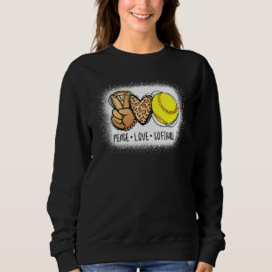 Bleached Peace Love Softball Mom Leopard Print Mot Sweatshirt