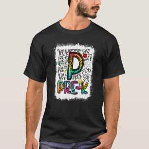 Bleached Pre K Typography Preschool Teacher Back T T-Shirt