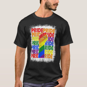 Bleached Resist Fist Rainbow Flag Gay Pride T-Shirt