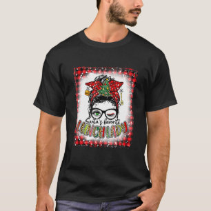 Bleached Santas Favorite Lunch Lady Messy Bun Chri T-Shirt
