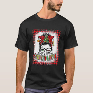 Bleached Santas Favourite Lunch Lady Messy Bun Chr T-Shirt