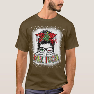 Bleached Santas Favourite Nail Tech Messy Bun Chri T-Shirt