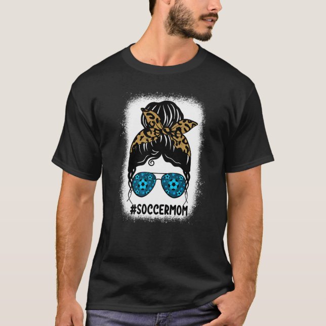 Bleached Soccer Mom Leopard Print Messy Bun Hair L T-Shirt (Front)