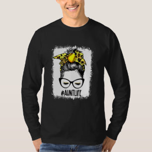 Bleached Softball Aunt Messy Bun Game Day Mothers T-Shirt