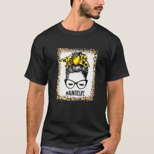 Bleached Softball Auntie Messy Bun Game Day Mother T-Shirt