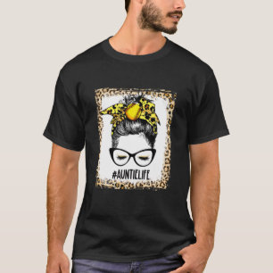 Bleached Softball Auntie Messy Bun Game Day Mother T-Shirt