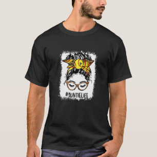 Bleached Softball Auntie Messy Bun Game Day Mother T-Shirt
