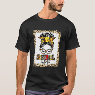 Bleached Softball Auntie Messy Bun Game Day Mother T-Shirt