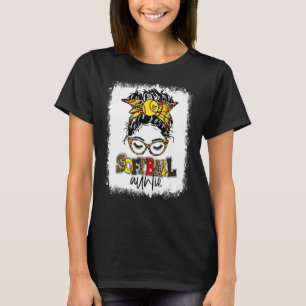 Bleached Softball Auntie Messy Bun Game Day Mother T-Shirt