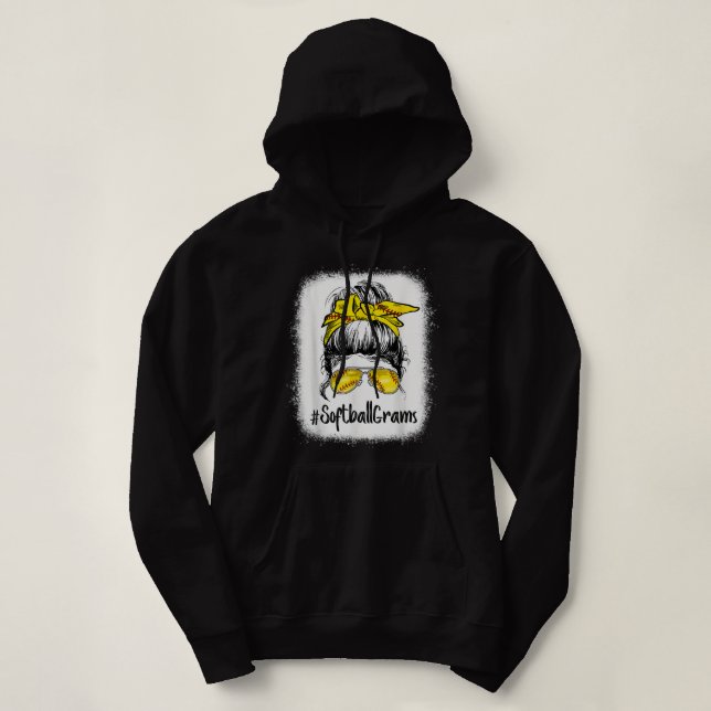 Bleached Softball Baseball Grams Life Messy Bun Mo Hoodie (Design Front)