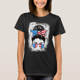 Bleached Softball Baseball Mom Life Messy Bun 4th T-Shirt