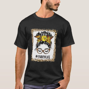 Bleached Softball Coach Messy Bun Game Day Mothers T-Shirt
