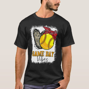 Bleached Softball Game Day Vibes Leopard Heart Hea T-Shirt