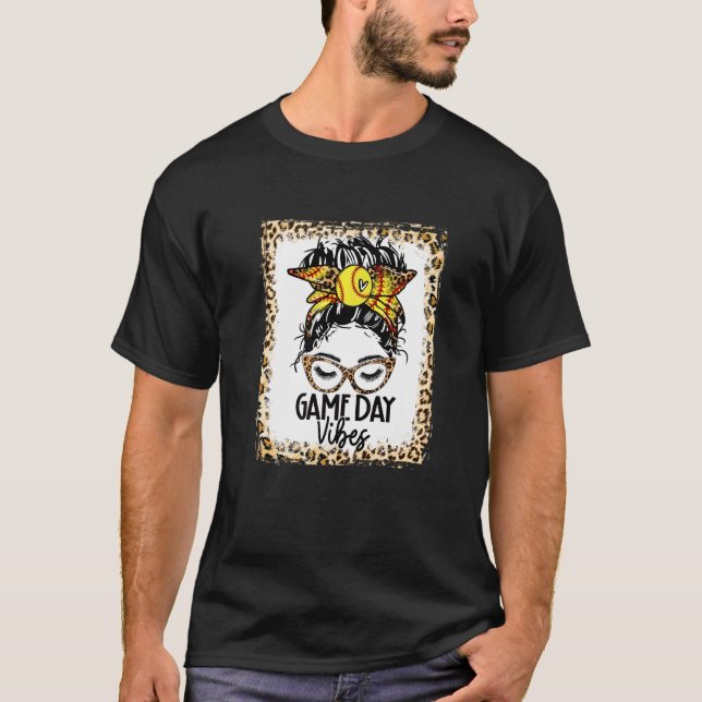 Bleached Softball Game Day Vibes Messy Bun Softbal T-Shirt (Front)