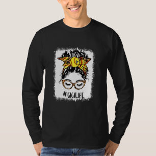 Bleached Softball Gigi Messy Bun Game Day Mothers  T-Shirt