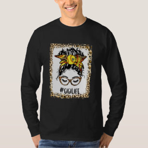 Bleached Softball Gigi Messy Bun Game Day Mothers  T-Shirt